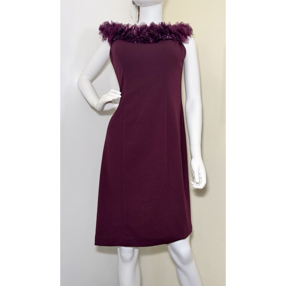 Camille La Vie Size 10 Burgundy 3D Floral Appliqué Cocktail Sheath Dress